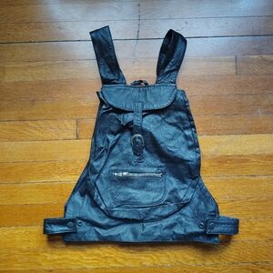 Genuine Leather 90s Black Vest Large Biker Motorcycle Sleeveless w/ Backpack